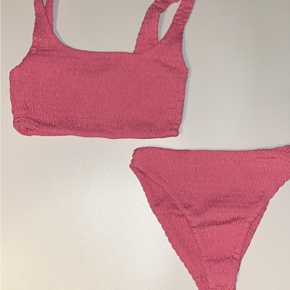 Pink Textured Bikini Set